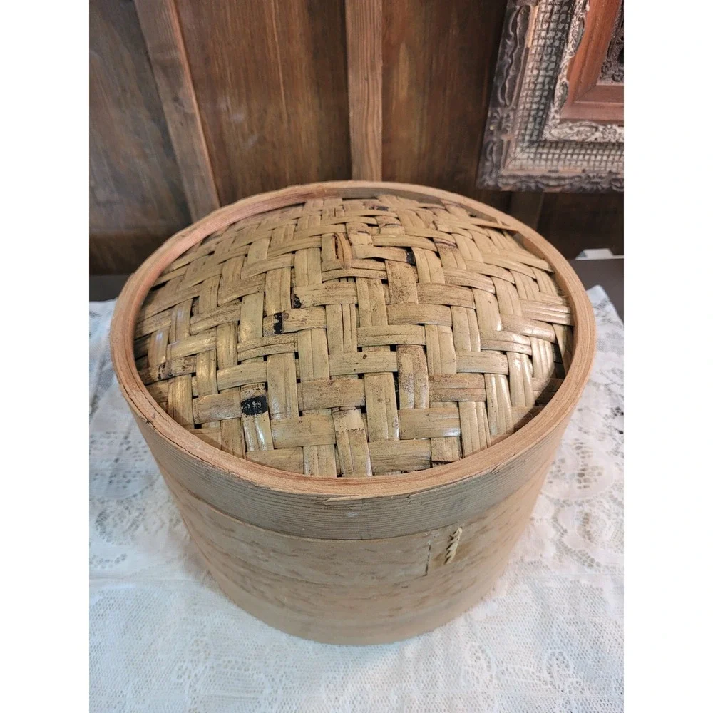 Three Tier Woven Bamboo  Steamer Bread Basket